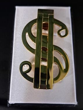Gold Dollar Sign Money Clip - Shiny Gold Tone